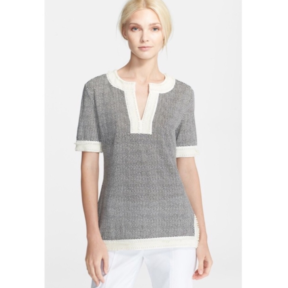 Tory Burch Black & White Knit Tunic Top